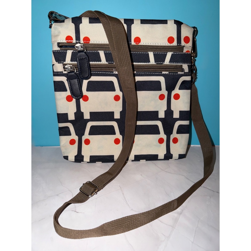 Orla Kiely Target Bag Small Navy Cream Red Car Print NWT